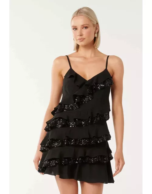 Forever New Women's Bobby Sequin Ruffle Mini Dress in Black