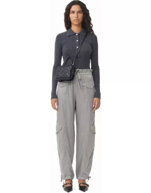 GANNI Grey Washed Satin Trousers in Frost Grey