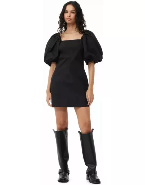 GANNI Black CottonPoplin Puff Sleeve Mini Dres