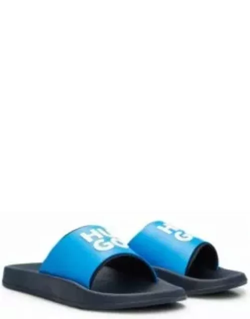 Slides with logo-branded straps- Blue Men's Sandal
