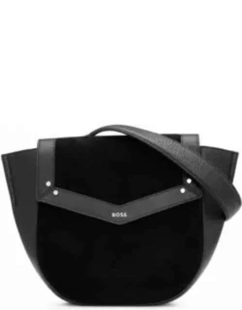 Saddle bag in grained leather and suede- Black Women's Handbag