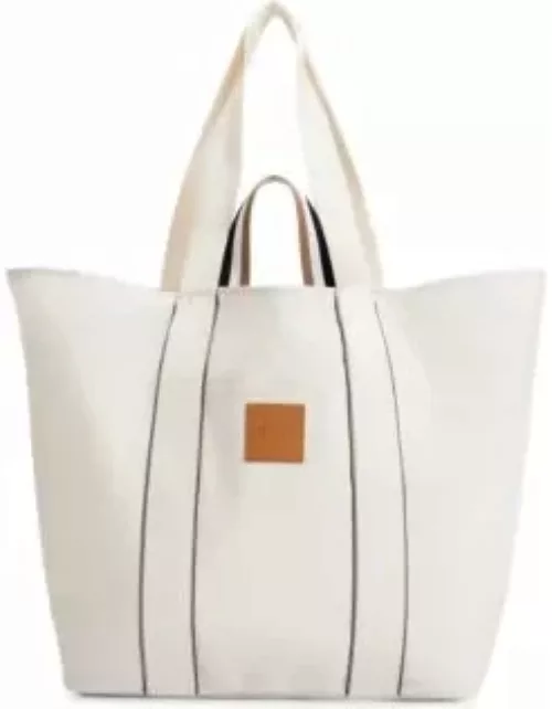Canvas tote bag with logo patch- White Women's Tote Bag