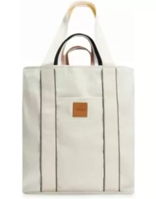 Slimline canvas tote bag with logo patch- White Women's Tote Bag