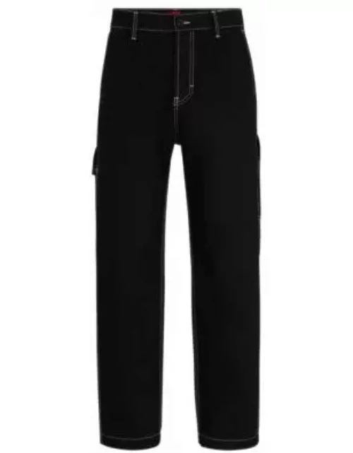 Regular-fit trousers in heavyweight cotton- Black Men's Casual Pant