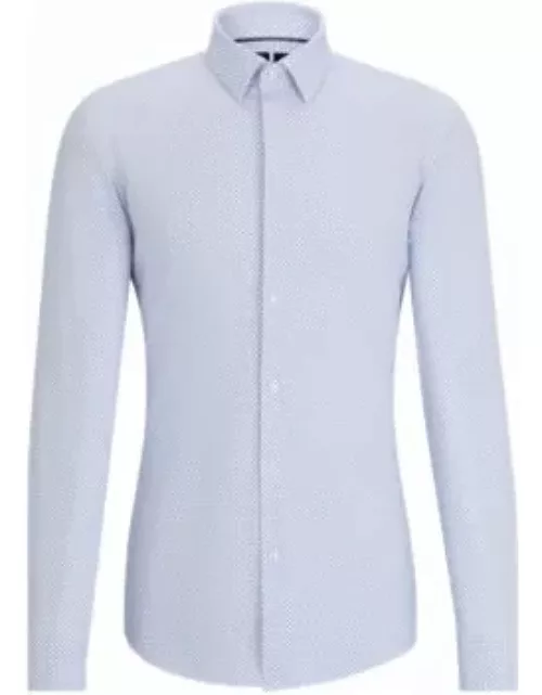 Slim-fit shirt in printed performance-stretch fabric- Light Blue Men's Shirt