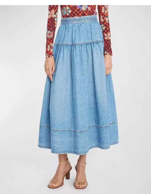 The Astrid High-Waist Denim Midi Skirt
