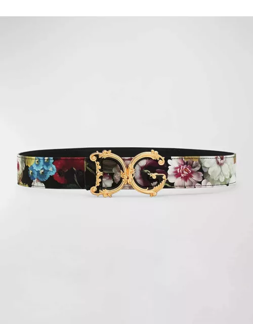 Charmeuse Floral Mixed-Media Belt With Baroque DG Buckle