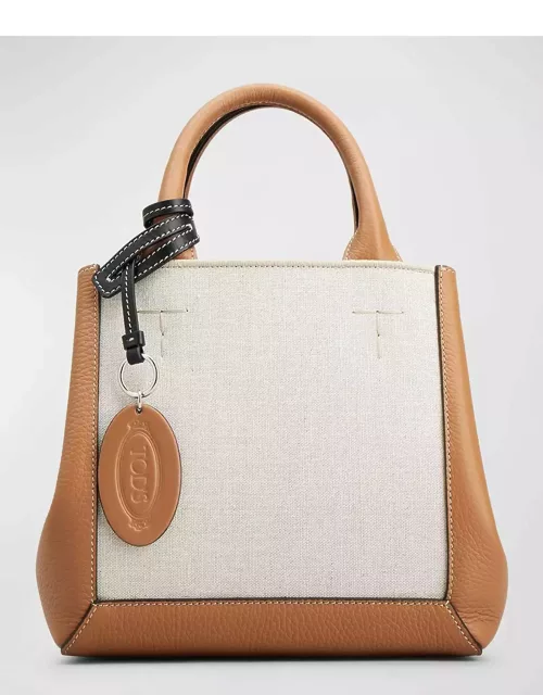 Small Double Up Leather and Canvas Shopping Bag