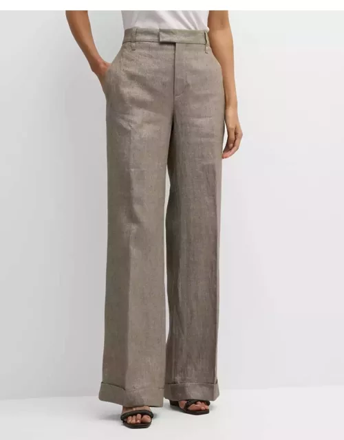 Mid-Rise Metallic Linen Wide-Leg Trouser