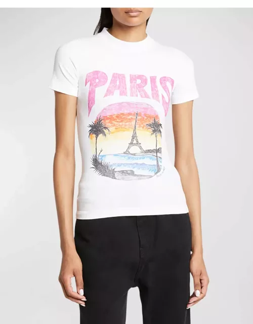 Paris Tropical-Print Short-Sleeve Fitted T-Shirt