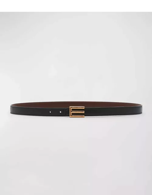 E-Monogram Reversible Leather & Brass Skinny Belt