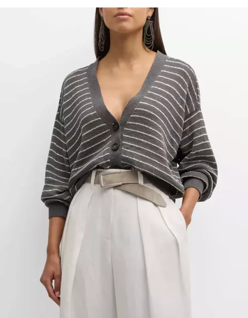 Cotton Knit Glam-Stripe Cardigan