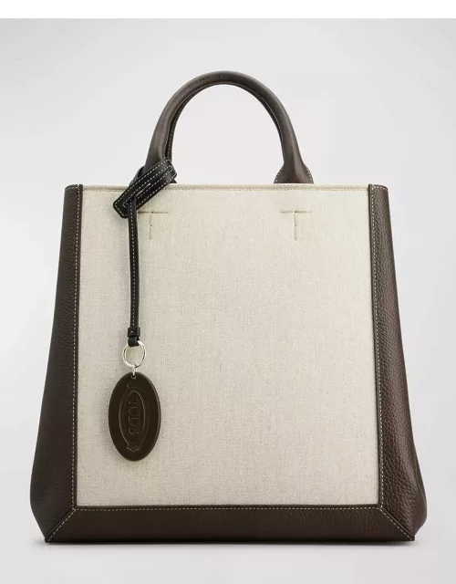 Medium Double Up Leather and Canvas Shopping Bag
