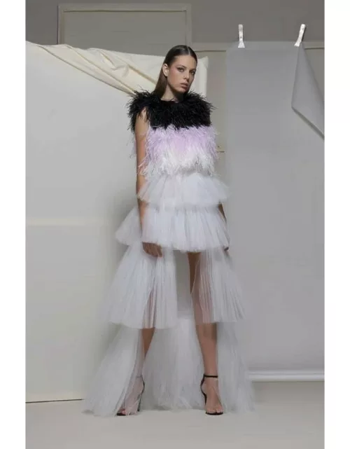Isabel Sanchis Atrani Feathered Top and High Low Skirt