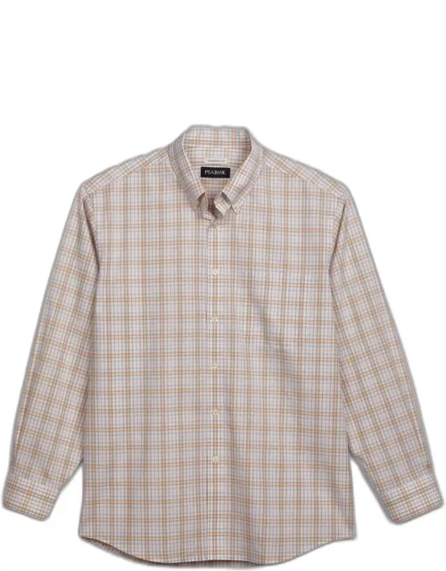 JoS. A. Bank Men's Traditional Fit Button-Down Collar Plaid Casual Shirt, Tan/Coral Pink, Large