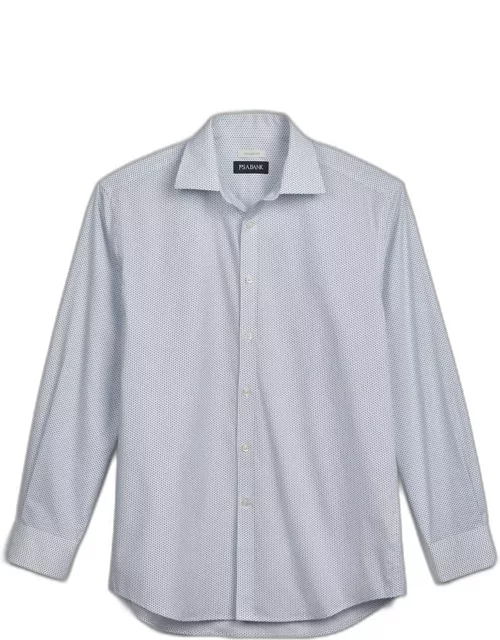JoS. A. Bank Men's Tailored Fit Spread Collar Micro Geo Casual Shirt, Dk Teal/Lt Teal, Mediu