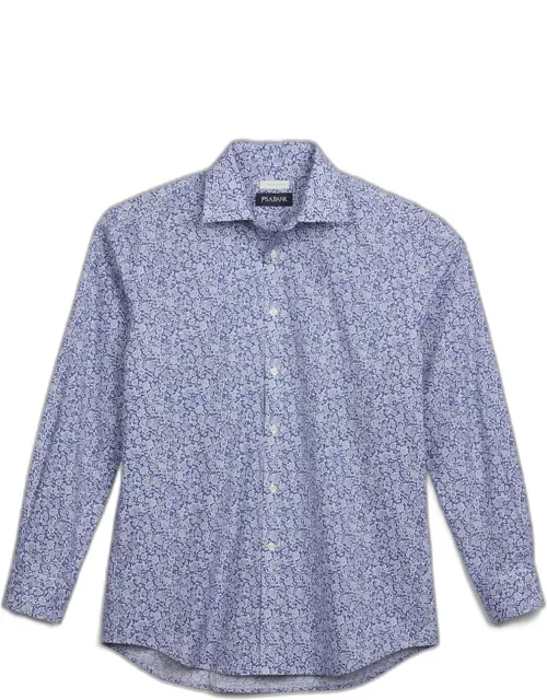 JoS. A. Bank Men's Tailored Fit Spread Collar Floral Casual Shirt, Navy/White, X Large