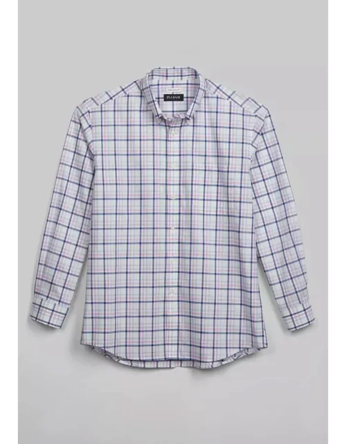 JoS. A. Bank Men's Traditional Fit Button-Down Collar Plaid Casual Shirt, Blue/Pink, Mediu