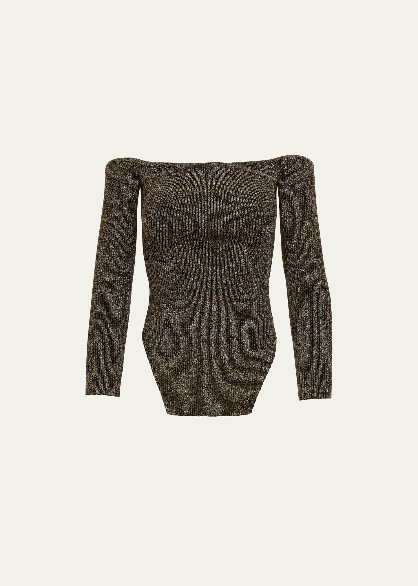 Maria Metallic Off-Shoulder Ribbed Sweater