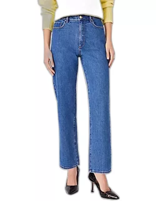 Ann Taylor High Rise Straight Jeans in Vintage Mid Indigo Wash