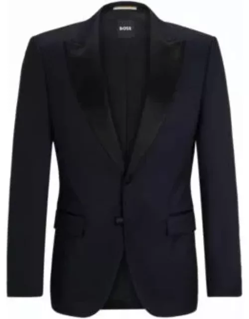 Slim-fit tuxedo jacket in wool serge- Dark Blue Men's Sport Coat