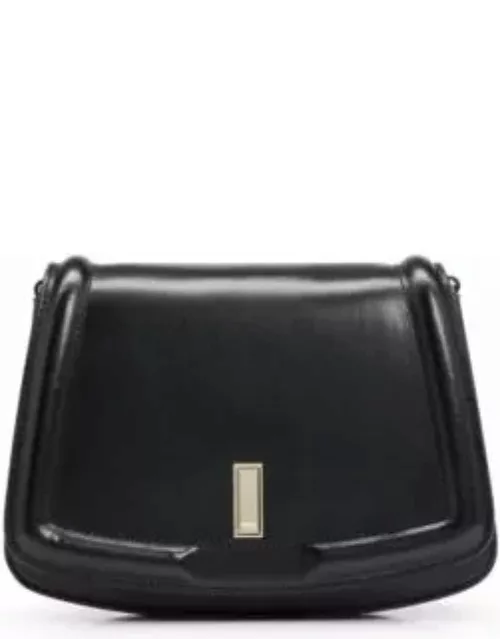 Leather saddle bag with branded hardware- Black Women's Handbag