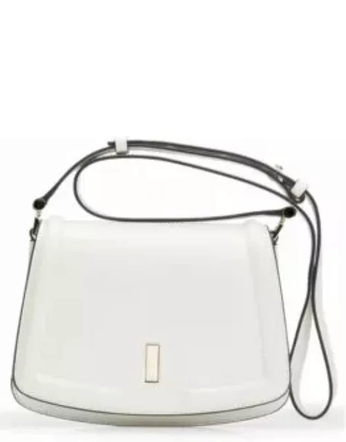 Leather saddle bag with branded hardware- White Women's Handbag