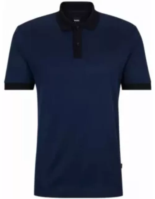 Structured-cotton polo shirt with mercerized finish- Dark Blue Men's Polo Shirt