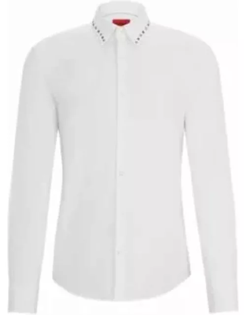 Slim-fit shirt in stretch cotton with studded collar- White Men's Shirt