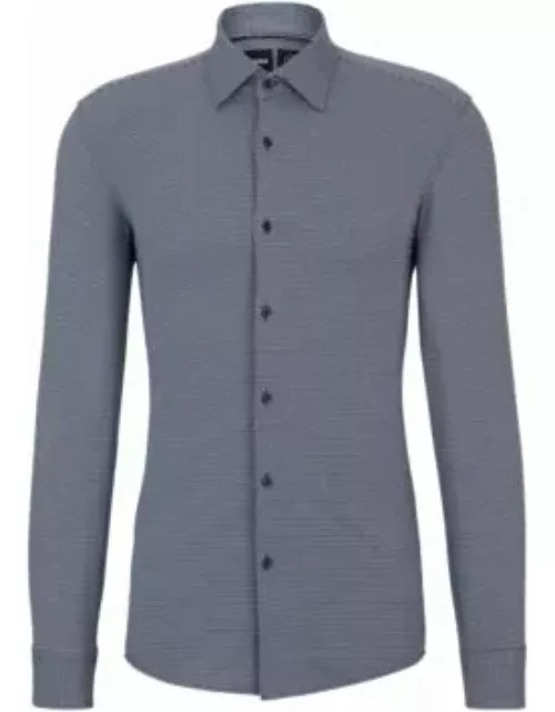 Slim-fit shirt in printed performance-stretch material- Dark Blue Men's Shirt