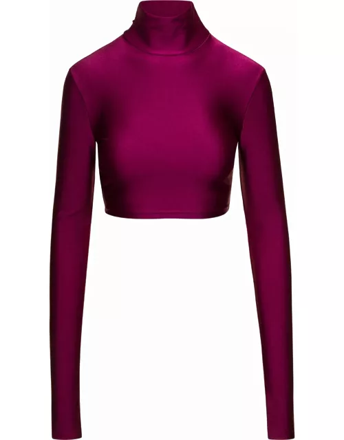The Andamane orchid Bordeaux Turtleneck Crop Top In Stretch Polyamide Woman