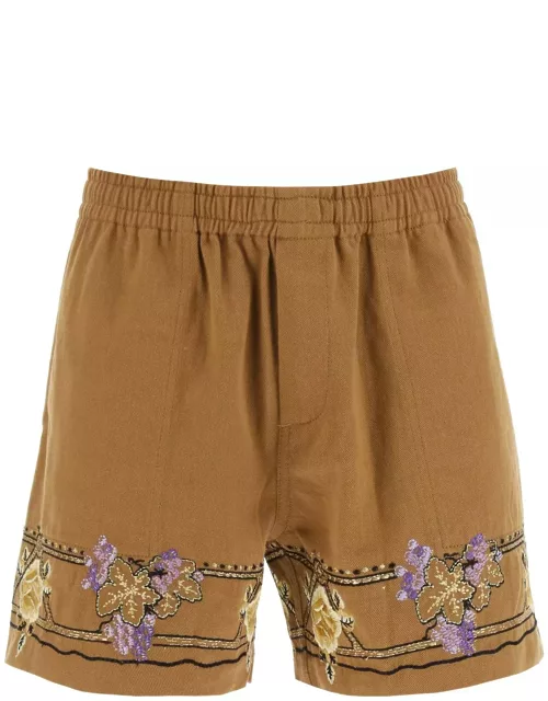 Bode Autumn Royal Shorts With Floral Embroiderie