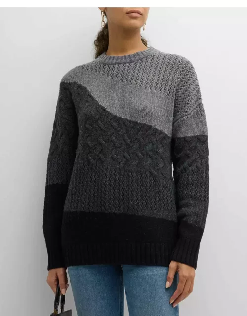 Mixed-Stitch Colorblock Wool-Cashmere Sweater