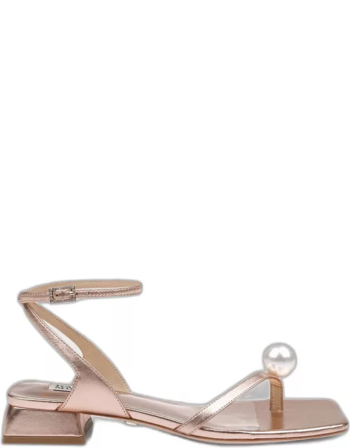 Lola Metallic Pearly Ankle-Strap Sandal