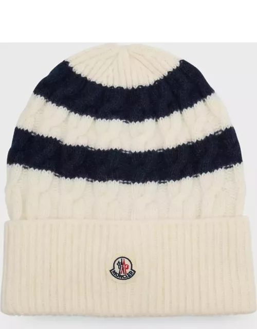 Striped Cable-Knit Wool Beanie