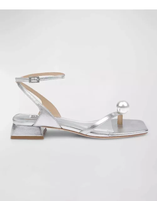 Lola Metallic Pearly Ankle-Strap Sandal