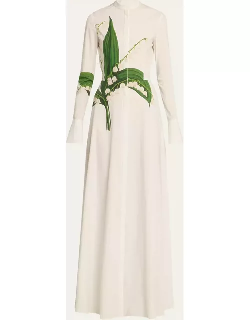 Lily Of The Valley Long-Sleeve Poplin Maxi Caftan Shirtdres