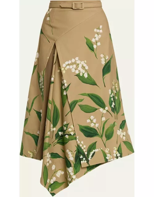 Lily Of The Valley Cotton Twill Midi Skirt