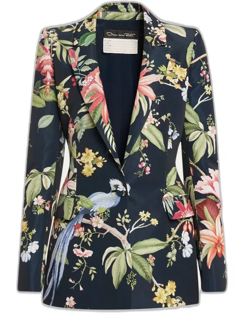 Degrade Floral And Fauna Faille Single-Breasted Blazer Jacket