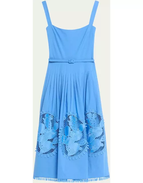 Cactus Embroidered Inset Sleeveless Belted Midi Dres