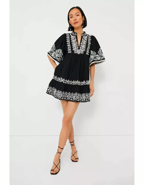 Black Cordera Embroidery Short Sleeve Tiered Dres