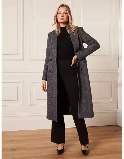 Forever New Women's Sydney Double-Breasted Button Coat in black/grey herringbone