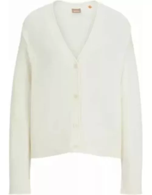 Regular-fit cardigan with button front- White Women's Cardigan