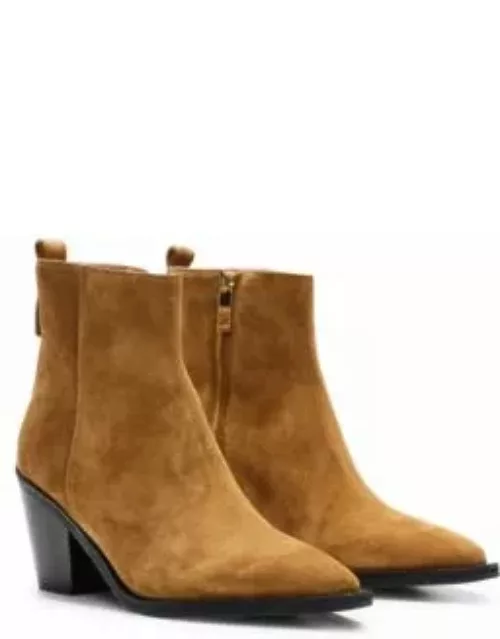 Suede ankle boots with block heel- Beige Women's Boot