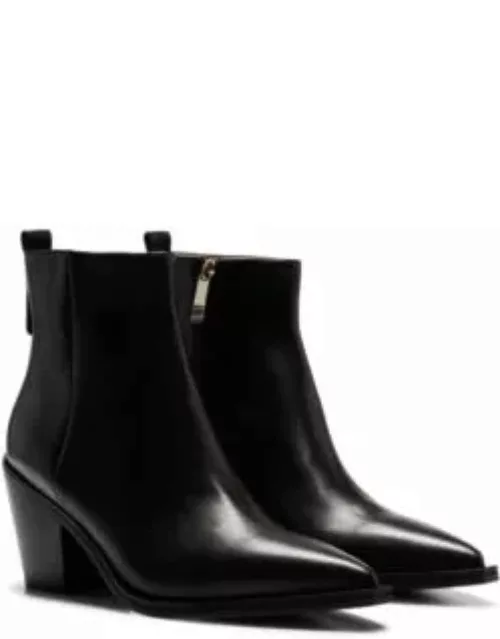Leather boots with Cuban heel and pointed toe- Black Women's Boot