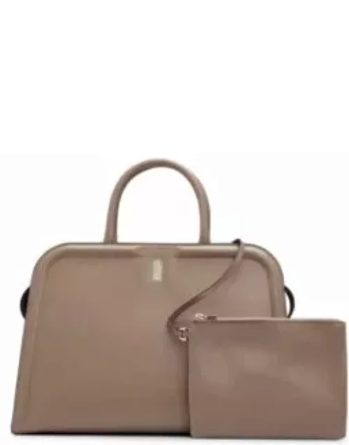 Leather tote bag with detachable pouch- Beige Women's Tote Bag