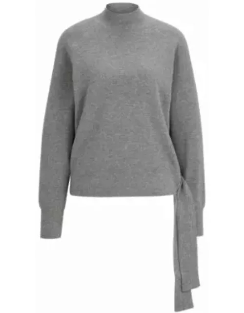 Tie-detail sweater in virgin wool and cashmere- Silver Women's Sweater
