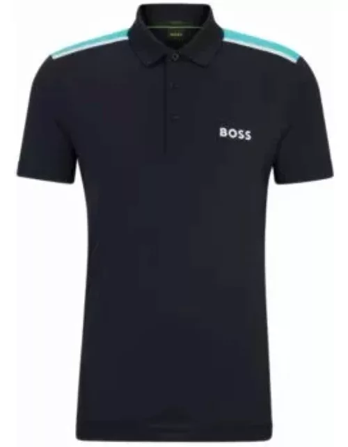 Performance-stretch polo shirt with contrast logo- Dark Blue Men's Polo Shirt