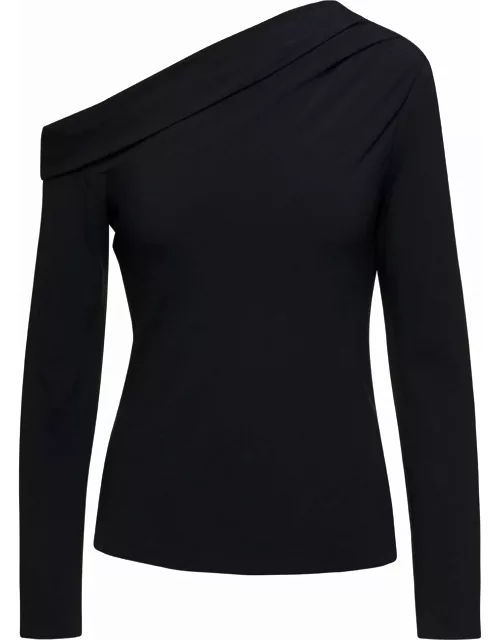 Theory Black Off-shoulder Fitted Top In Viscose Blend Woman
