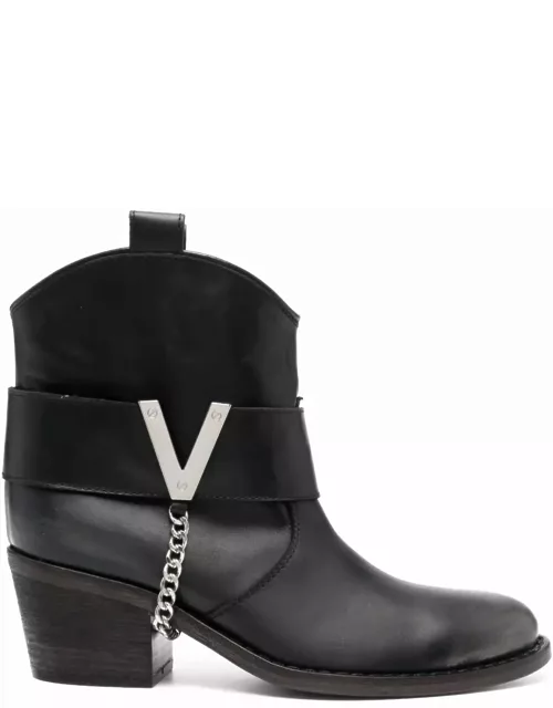 Via Roma 15 Texan Ankle Boots In Black Leather Woman